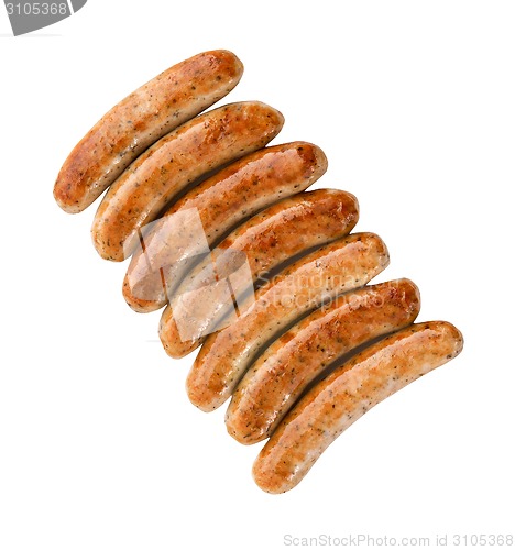 Image of Roasted sausages on white