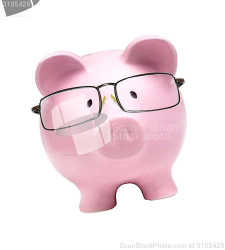 Image of piggy bank with glasses in isolated