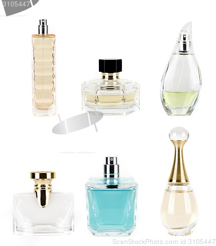 Image of different perfumes on a white background