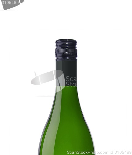 Image of Green glass wine bottle isolated on white