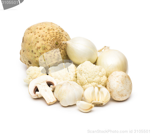 Image of fresh vegetables on the white background