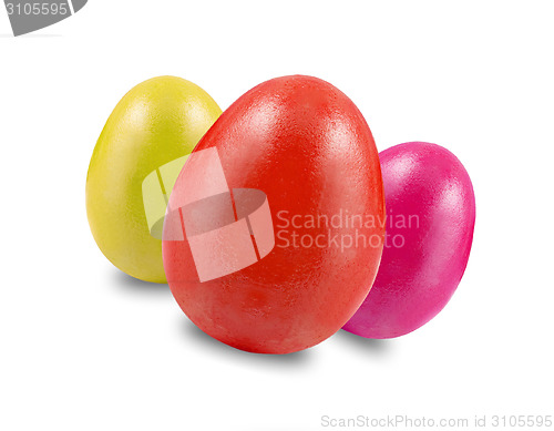 Image of easter eggs in different colors on white background