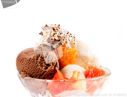 Image of Ice Cream in bowl with fruits
