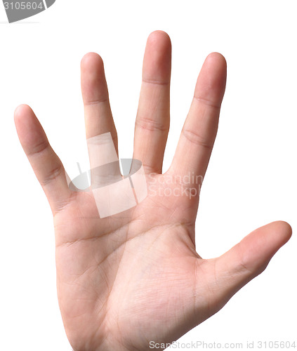 Image of hand symbol that means five on white background