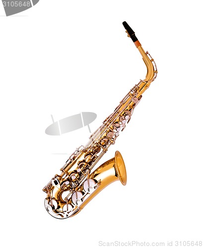 Image of golden saxophone isolated on white background