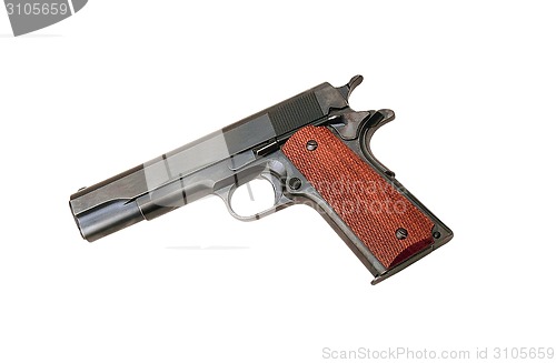 Image of Closeup of pistol isolated on white background