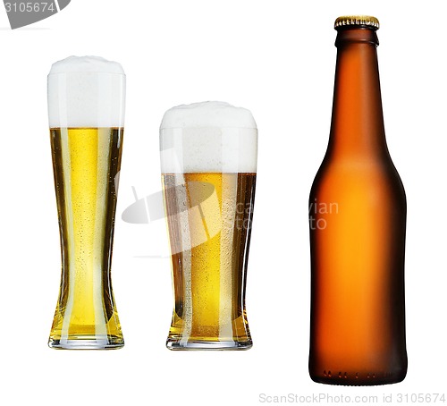 Image of Glass of beer with glasses isolated on white