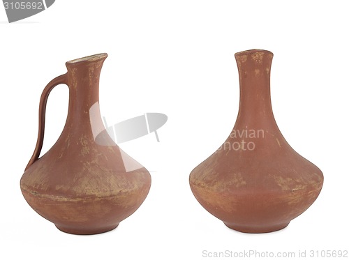Image of two ancient wine jug isolated on white background.
