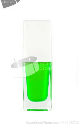 Image of green nail polish bottle on white background