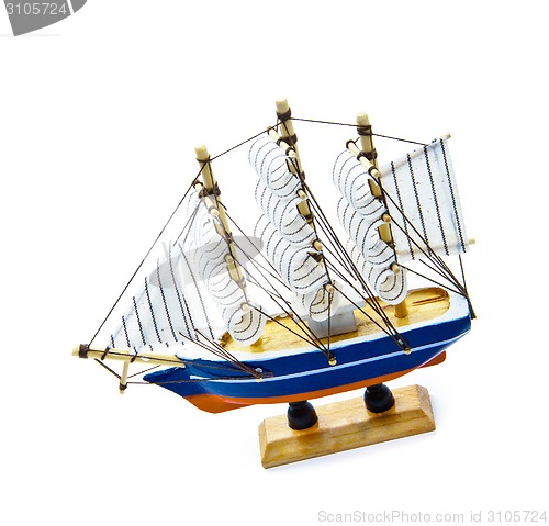 Image of Wooden ship toy model isolated