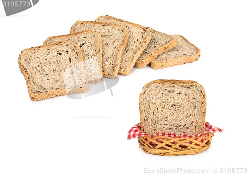 Image of Basket with bread isolated on white.