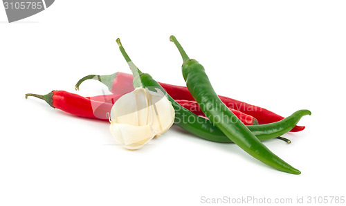 Image of Chili pepper and garlic isolated