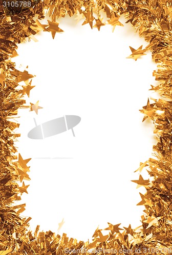 Image of Christmas Gold Tinsel as a border isolated
