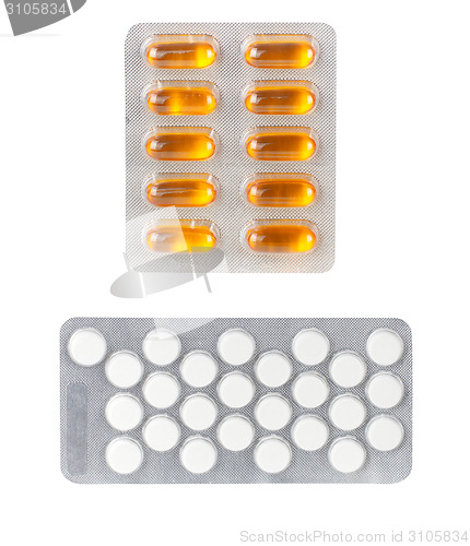 Image of Packs of Medical Pills isolated on white background