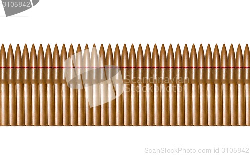 Image of Rifle bullets in a row isolated