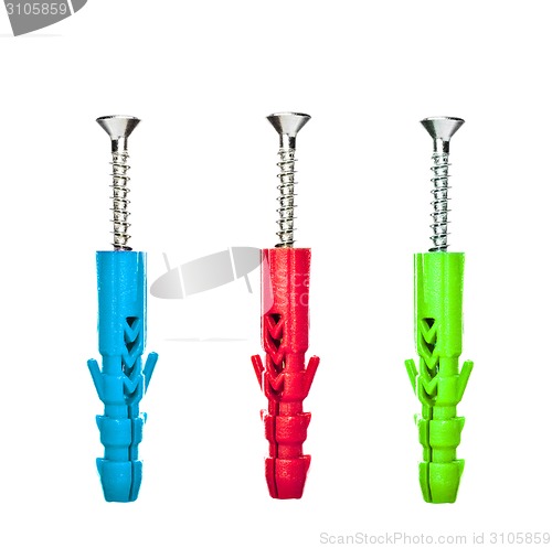 Image of metal screws on a white background