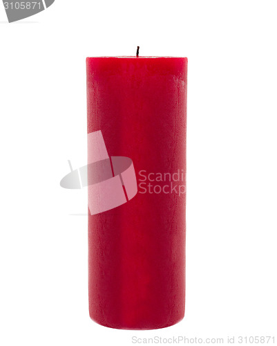 Image of red candle isolated in front of white background