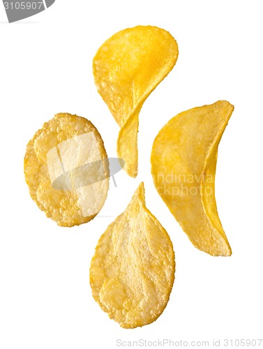 Image of potato chips on white background