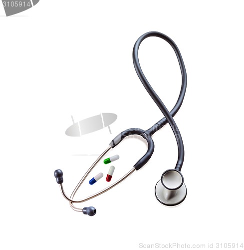 Image of black stethoscope with pils