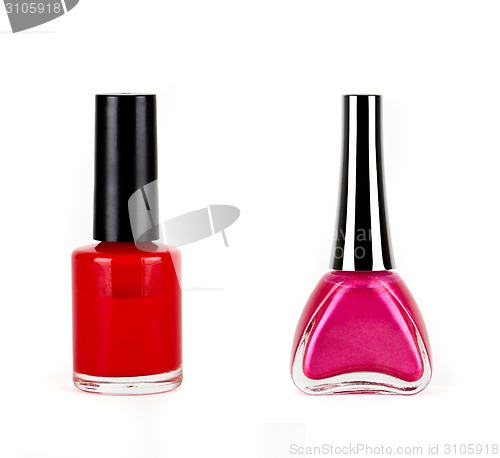 Image of red with pink nails polish bottles