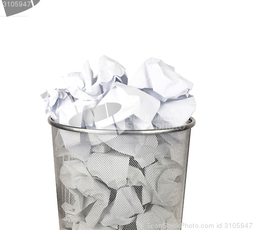 Image of Metal trash bin for paper isolated on white