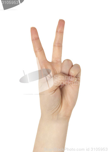 Image of Hand with two fingers up in the peace or victory symbol