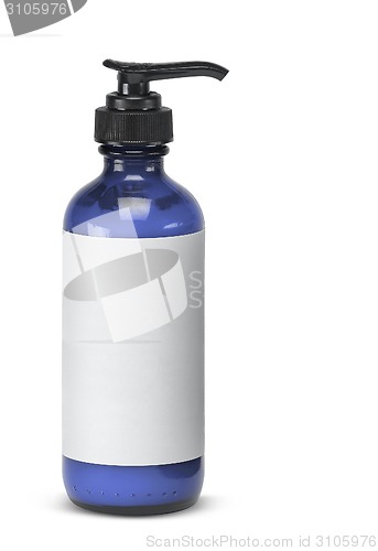 Image of Plastic bottle of skin care product on white background