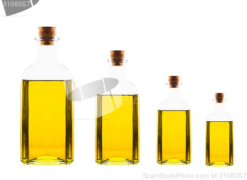 Image of different size bottles with olive oil