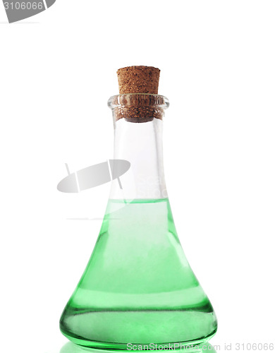 Image of glass bottle with green liuqid
