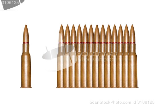 Image of Rifle bullets in a row isolated