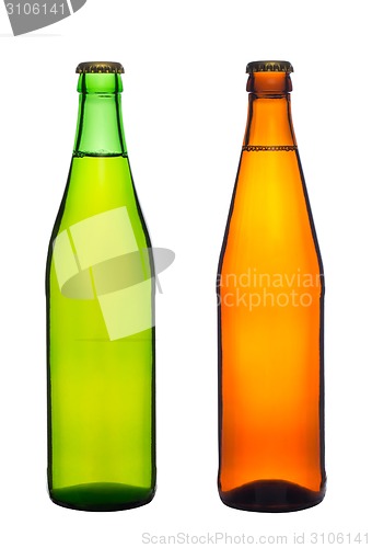 Image of two bottles with beer isolated on white background