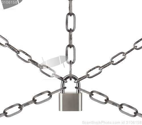 Image of The padlock and chains isolated