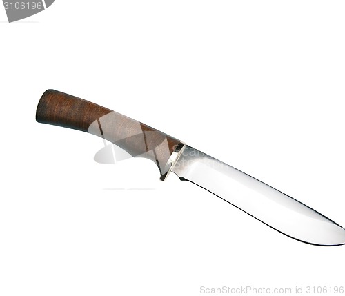 Image of Hunting knife with wooden haft isolated on the white