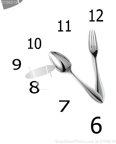 Image of Clock made of spoon and fork isolated