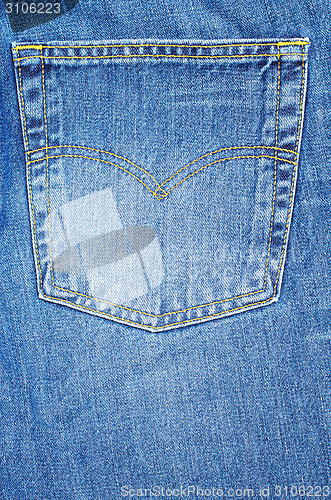 Image of denium blue jean pocket shot up close