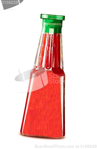 Image of Glass bottle of ketchup isolated