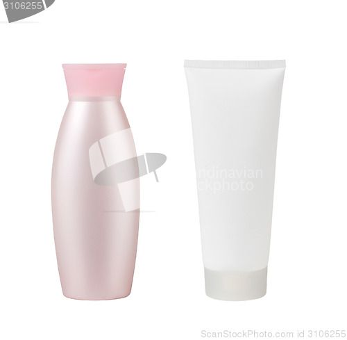 Image of Shampoo bottle with white tube creame