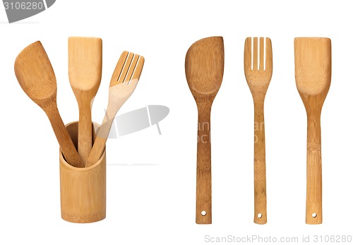 Image of set of kitchen spatula on white background