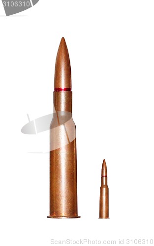 Image of Two rifle bullets over white background
