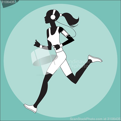 Image of Girl athlete to jog music smartphone