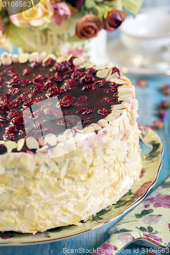 Image of Cherry cake with vanilla cream.