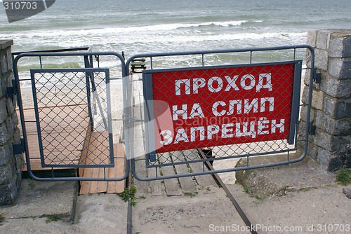 Image of Sign on the sea shore