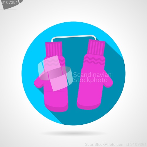 Image of Round flat vector icon for pink mittens