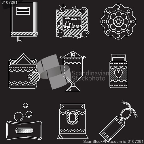 Image of White line vector icons for handmade items