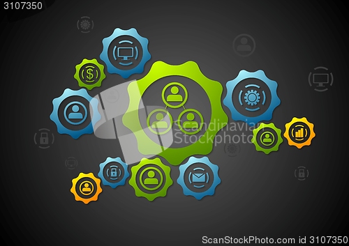 Image of Abstract background with gears and icons. Technology vector design