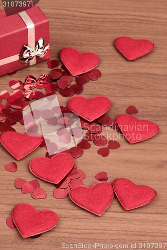 Image of Red hearts confetti in box valentine love concept