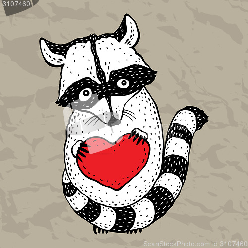 Image of Raccoon carrying a heart.