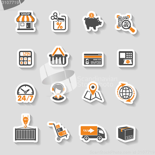 Image of Internet Shopping and Delivery Sticker Icon Set