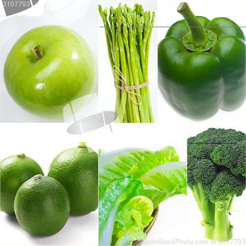 Image of green healthy food collage collection