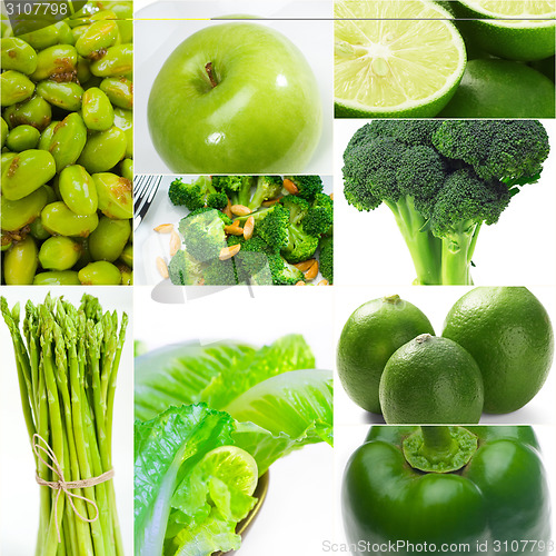 Image of green healthy food collage collection